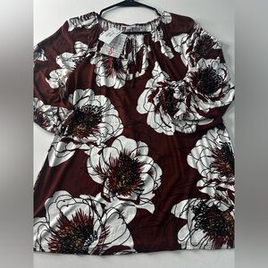 NWT - Lularoe Small Debra Floral Brown and White Women's Top